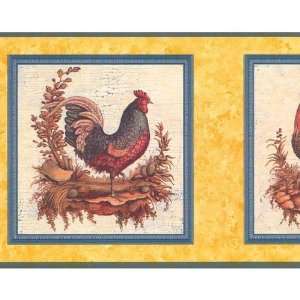Wallpaper Border French Country Roosters Yellow & Blue  