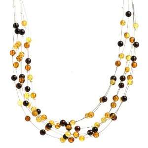   Multicolor Baltic Amber Stainless Steel Wire Necklace Length 18