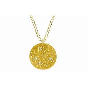 Gold Matte Etched Medallion Pendant, Enhanced with Bezel Set Diamonds 