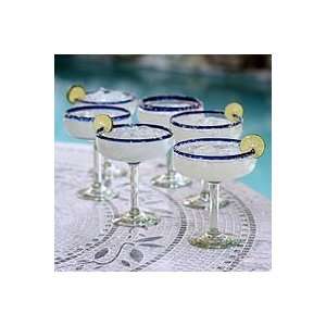  NOVICA Margarita glasses, Blue Cheer (set of 6): Kitchen 