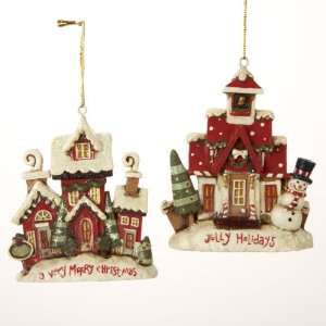  Club Pack of 12 Folk Art Holiday House Christmas Ornaments 