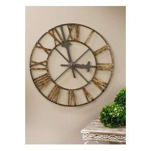 Roman Numeral Clock Wall Art Brown W/gold Accents