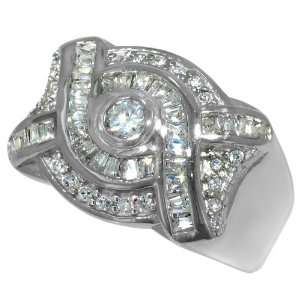  Size 10 925 Silver Channel Set & Round Clear Mens Ring Jewelry