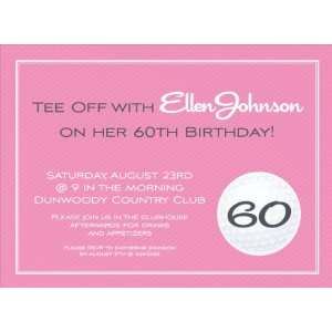    Golf Ball w/ Stripes Pink Birthday Invitations: Home & Kitchen