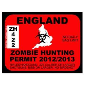  England Zombie Hunting Permit 2012 (Bumper Sticker 