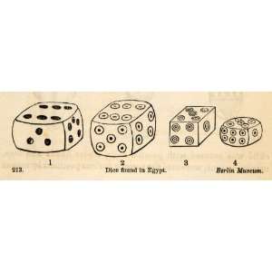 1854 Woodcut Ancient Egyptian Dice Archaeology Artifacts Berlin Museum 