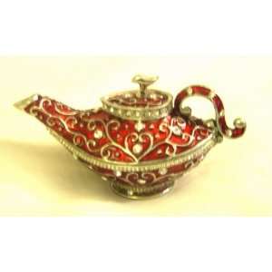  Vintage Red Enamel Aladdin Teapot   Jewelry Trinket Box (S 
