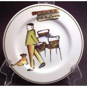   Import Cafe Plate Made in Italy Man Dog Grapes