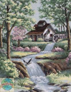Cross Stitch Kit Peaceful Stream & Water Mill In Spring  