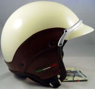 Vespa Piaggio Scooter Sienna Ivory Helmet Vintage Brown Leather DOT 