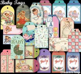 DIY Print Your Own Vintage GIFT TAGS Baby/Birthday CD  