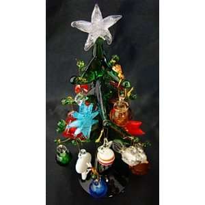  Mini Hand Made Green Glass Christmas Tree with Silver Star 