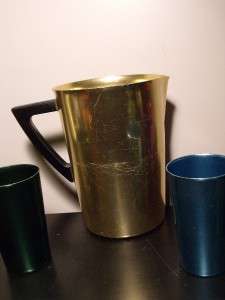 VINTAGE BASCAL ALUMINUM WATER PITCHER W/ 9 DRINKING TUMBLERS  
