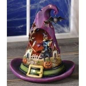  10 Lighted Porcelain Halloween Witches Hat With Candle 