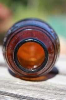 Soda Bottle Barrel of Beer Shaped 5 1/8 Embossed Amber No Deposit No 