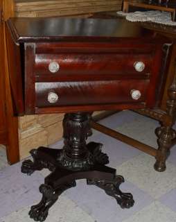 DRAWER ANTIQUE EARLY 1800s AMERICAN EMPIRE MAHOGANY WORK TABLE W/PAW 
