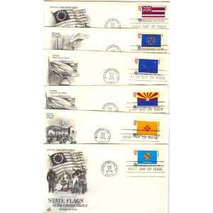 Six First Day Covers State Flags of the United States, UT, OK, NM, AZ 