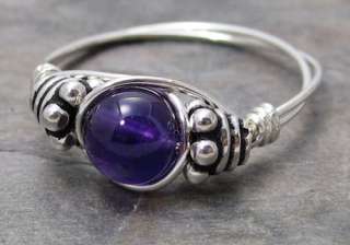 Amethyst Bali Sterling Silver Wire Wrapped Bead Ring ANY size  