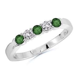  Round Green and White Diamond Five Stone Ring in 14k White 