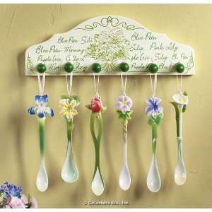  Porcelain Spoons and Wooden Rack Wall Art 