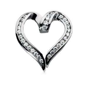  1.4 Carat Diamond 14K White Gold Heart Pendant Necklace 