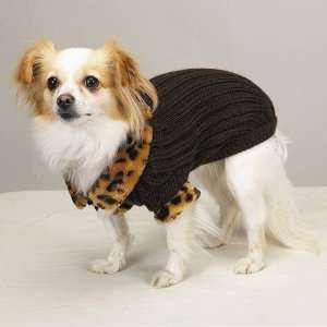 Windsor Knit Dog Sweater with Leopard Faux Fur Collar  Size: X small 