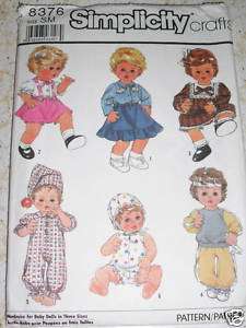 Simplicity 8376 Small Doll Clothes OOP Pattern Uncut  