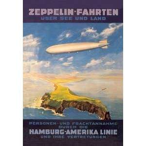 Vintage Art Zeppelin Fahrten Uber See und Land   Hamburg America Lines 