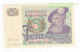 Sweden 5 Kronor 1977 XF CRISP Banknote P 51  