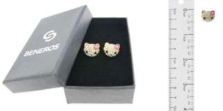 Swarovski Crystal Hello Kitty Gold Earrings Pink Flower  