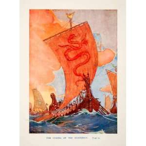   Sea Warrior Sail Oar Shield Dragon Snake   Original Color Print Home