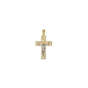  ZALES 14K Two Tone Gold Swirl Center Crucifix Cross 