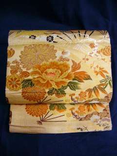 9624A Vintage Japanese Kimono FUKURO Obi sash Peony Mum  