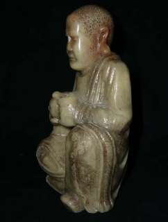Old Chinese Buddhist Shou Shan Jade Arhat Lohan Statue  