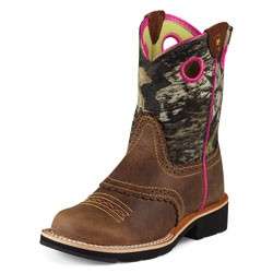 NIB Ariat Youth Fatbaby Cowgirl Boots 10008724 Rough Brown & Mossy 