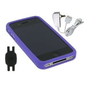  Purple Silicone Skin Case + Wall Charger for Apple iPhone 