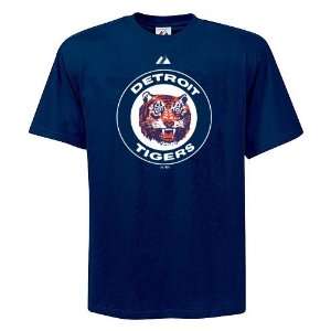 Detroit Tigers Navy Classic Logo T Shirt by Majestic Athletic   Large