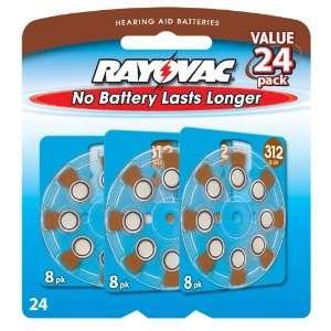  Rayovac Hearing Aid Battery, Size 312, 24 Batteries 