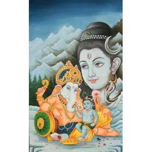  Baby Krishna with Ganesha and Shiva   Water Color Painting 