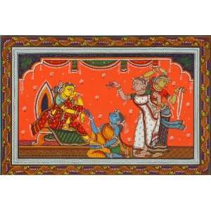 Radha Waiting for Krishna   Water Color on Patti   Folk Art From The 