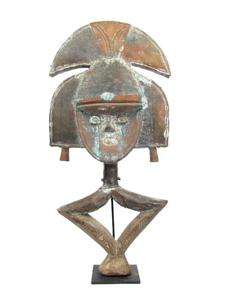 African Art Reproduction Wood Brass Figure Sculpture  