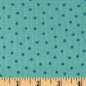  44 Wide Cat Paws Light Teal Fabric By The Yard: Arts 
