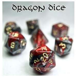   Dice Set (Dragon Bones Red) role playing game dice + bag Toys & Games