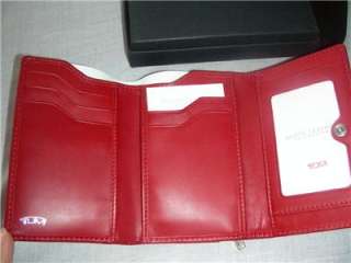 TUMI NEW with tags & BOX red LEATHER Tri fold compact wallet RTP $140 