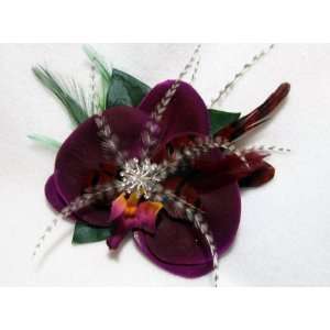  Unique Tropical Purple Feather Flower Orchid Hair Clip and 