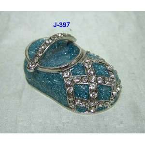  Blue Baby Shoe Jewelry Trinket Box 1.25in H: Home 
