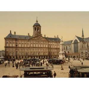 Vintage Travel Poster   The square palace and church Amsterdam Holland 