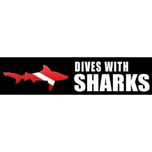 Scuba Diving Bumper Sticker   Dives With Sharks