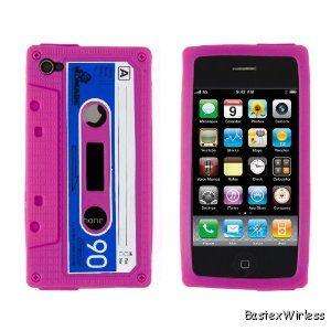 Cassette Tape case for apple iphone 4, 4g Pink Silicone skin cover 