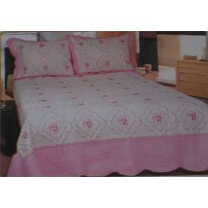  3pc 100% Cotton Fully Quilted Embroidery Bedspread Cover 